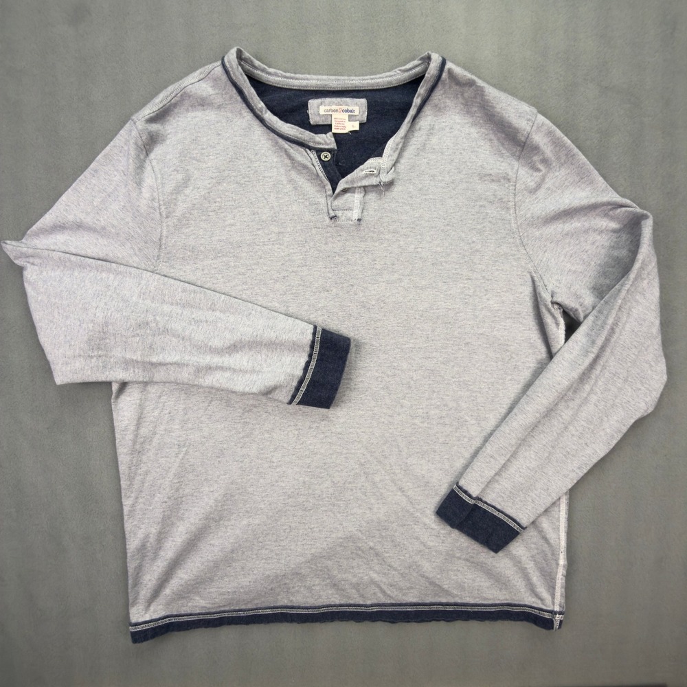 Carbon2Cobalt Mens Gray Long Sleeve Henley Shirt Cotton Size L 144406